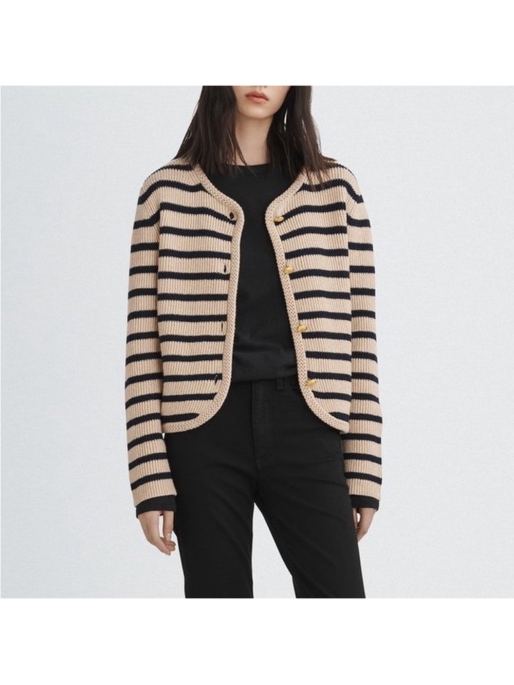 rag & bone Striped Knit Cardigan in Beige and Black